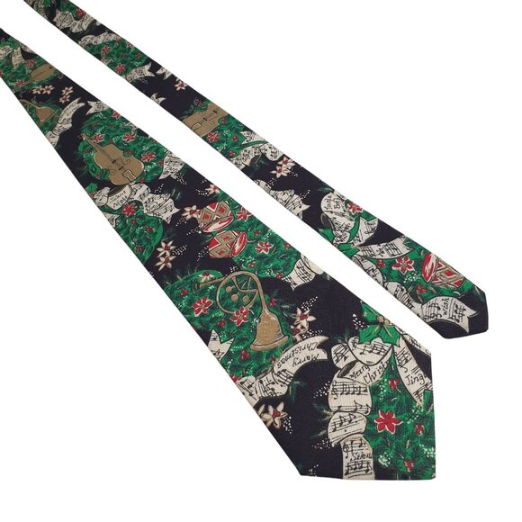 Camden Court Christmas Holiday Necktie With Musical Notes & Ornaments - Picture 1 of 5